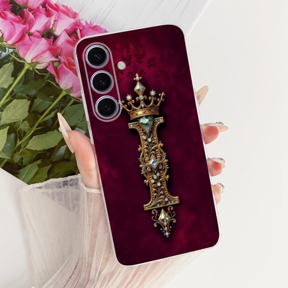 Pouzdro Pro Samsung S24 Kryt Průhledné Luxusní Koruna Písmena A-Z 2D Plochý Vzor Měkké Pouzdro Pro Samsung Galaxy S24 SM-S921B