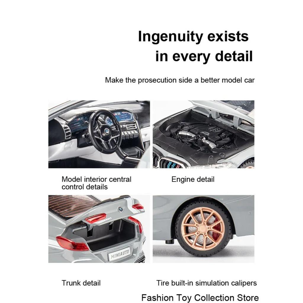 1/32 BWM-M8 Alloy Car Model High Simulation Diecasts Toy with Sound and Light Pull Back Vehicles Decoration Toys for Kids