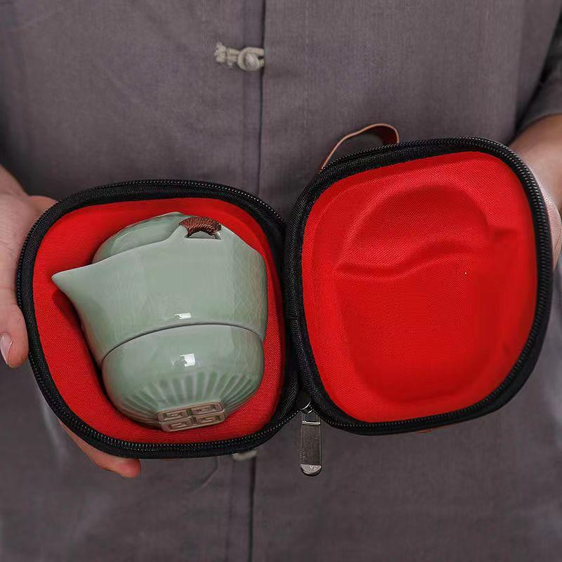 Přenosná keramická cestovní čajová sada Ge Kiln 1 čajová konvice 2 šálky Čajová souprava pro montáž do auta Gaiwan Šálky a hrnky Yixing Konvice Roztomilý hrníčkový hrnec