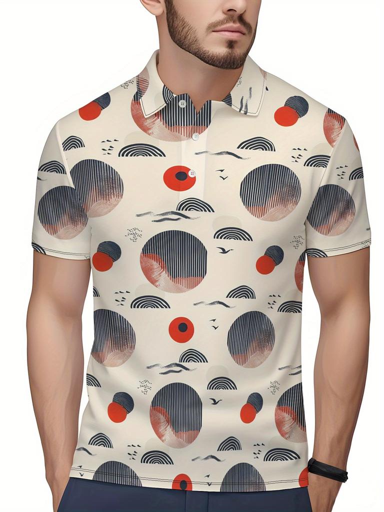 Herren-Kurzarm-Poloshirt mit flachem Digitaldruckmuster - Keine Textur