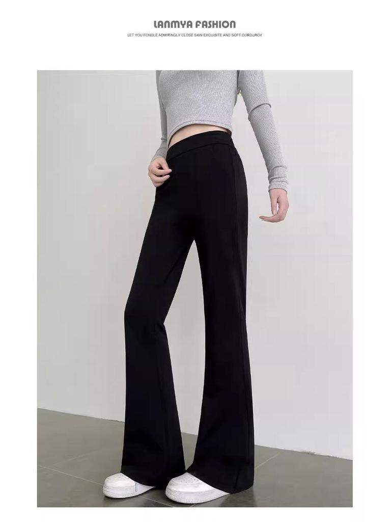 Women's Petite Black Slim-Fit High-Waisted Flared Pants for Spring/Autumn
