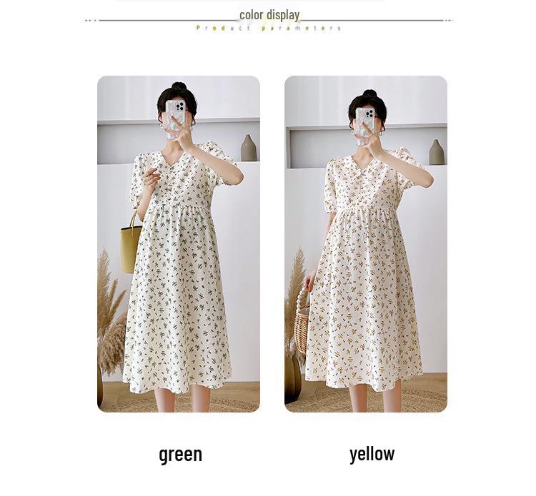High-End Floral Maternity Midi Dress for Summer: Pregnancy & Breastfeeding Friendly