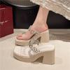 Rhinestone fashion outer wear thick bottom 2025 new height-increasing slippers transparent high-end women's summer and one-word cool slippers