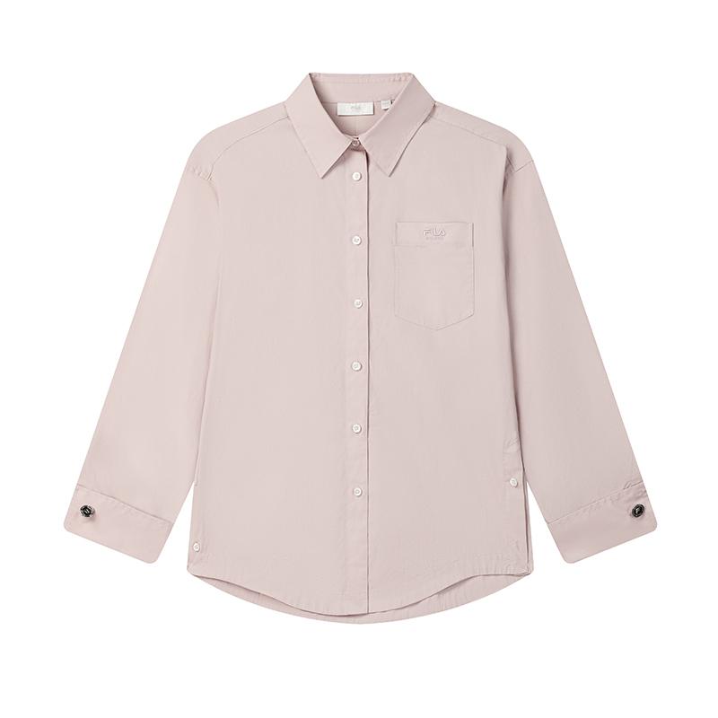 FILA Milano Series Exquisite Embroidered Brand Letter Logo Pocket Casual Woven Long Sleeve Shirt Women shirts F11W515403F-PK