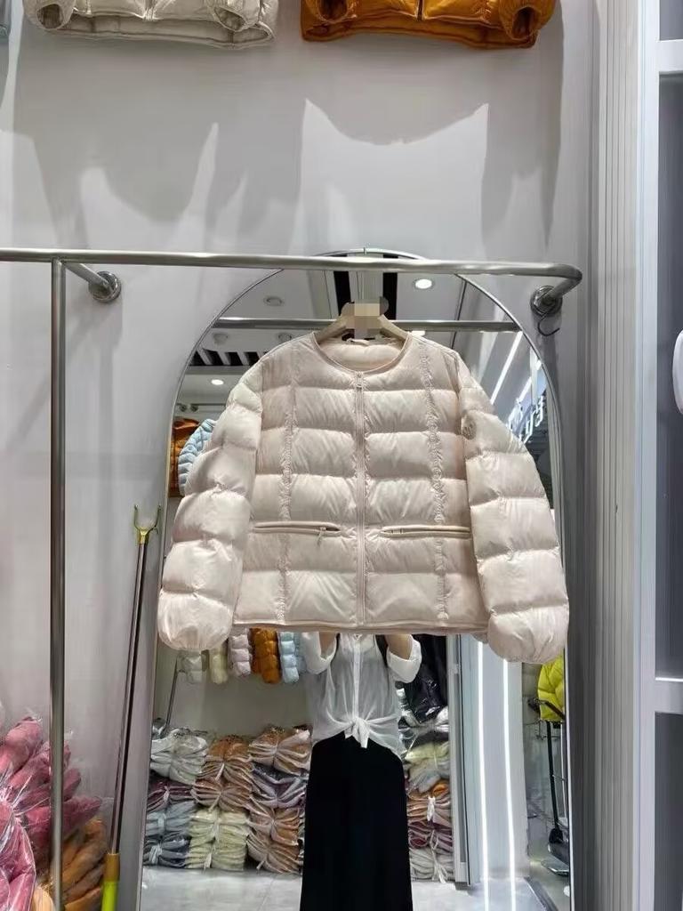 Small scissors European ribs stand-up collar down jacket women's winter new loose white duck down hooded warm jacket