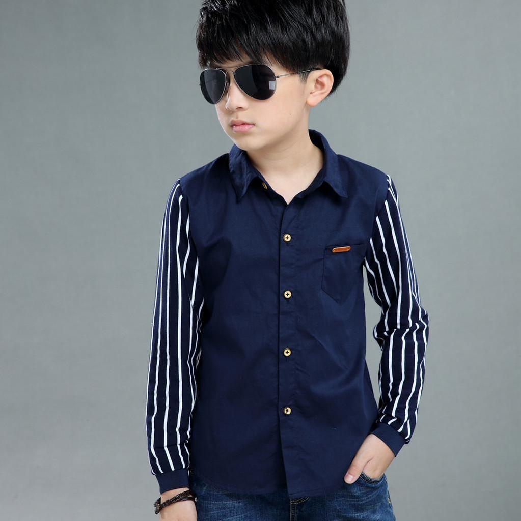 Camicia da gentiluomo con chiusura a righe a maniche lunghe per bambini e ragazzi