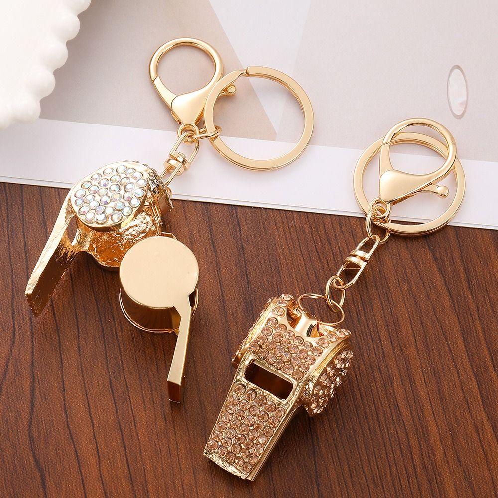 Luxury Metal Whistle Key Chain Waterproof Referee Whistle Rhinestones Whistle Keychain  Girl Gift
