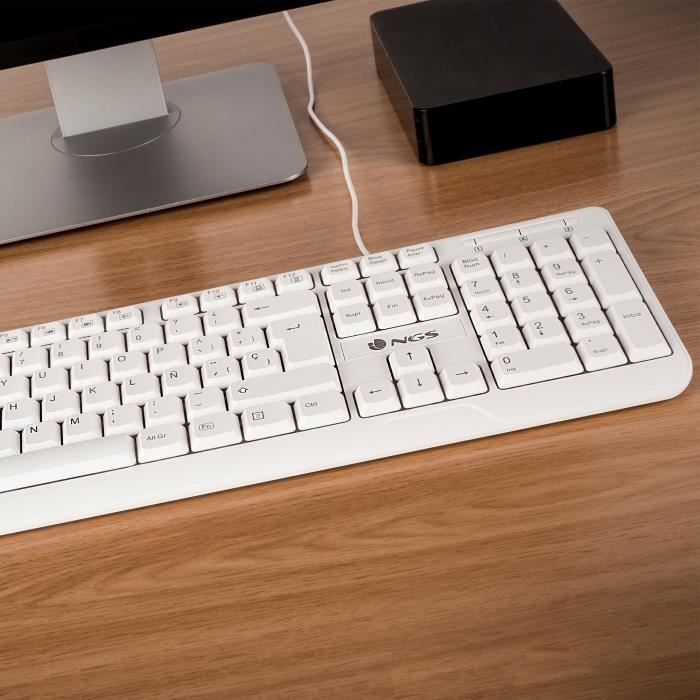 Clavier USB - NGS - Spike - QWERTY - 12 touches multimédia - Filaire - Blanc