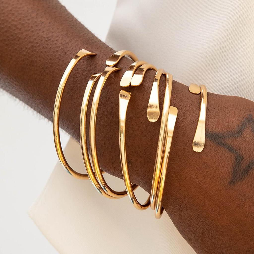 Simple Gold Color Opening Bangle Bracelts Ladies Punk Style Fashion Retro Trend Jewelry Accessories