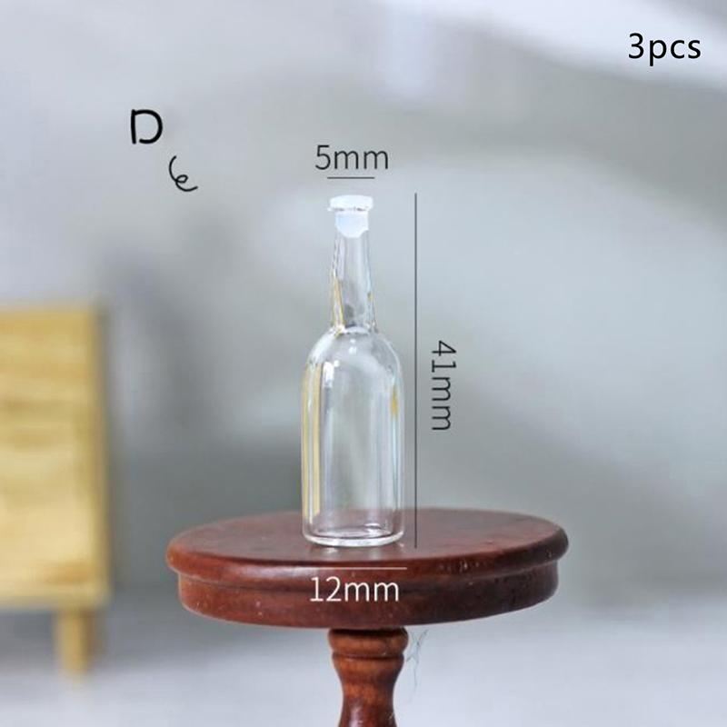 3Pcs 1: 12 Dollhouse Miniature Glass Bottle Kitchen Living Room Accessories