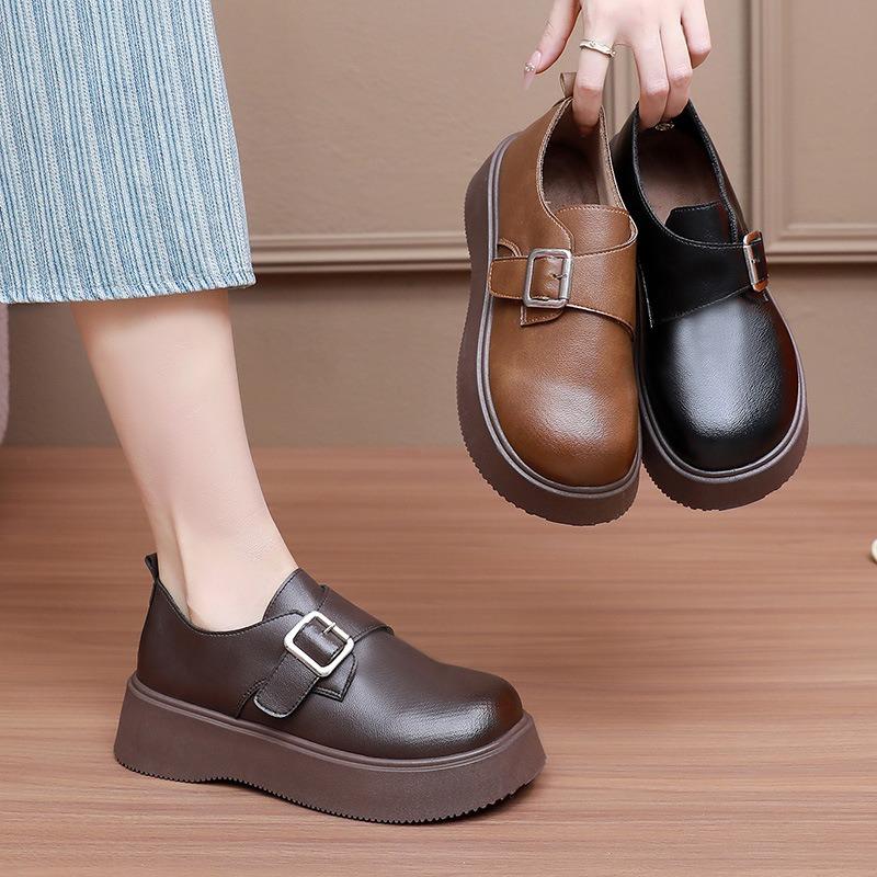 Women's New Fashionable and Comfortable Soft-soled Platform Small Leather Shoes Trend Retro Height Increase One Pedal