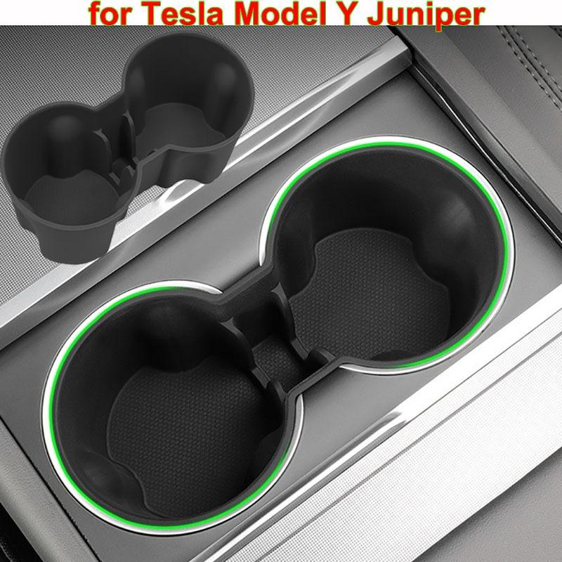 For Tesla Model Y Juniper 2025 Water Cup Holder Center Control Front & Rear Seater Insert Silicone Organizer Limiter MY LAUNCH