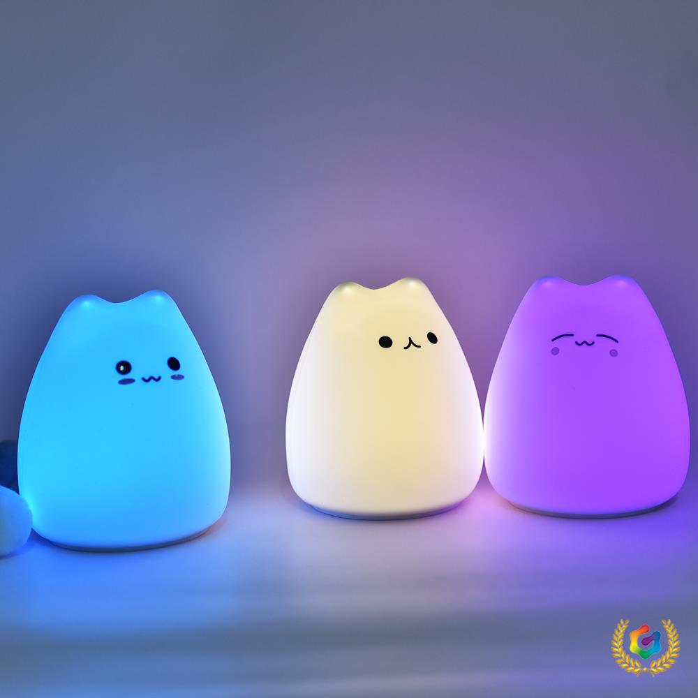 Cute Kitten Silicone Night Light - Eye Protection & Patting Feature for Cozy Atmosphere, Ideal for Dorms and Tables.