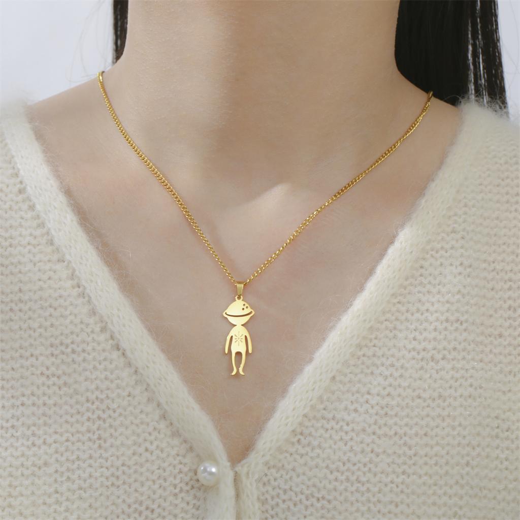  Spiral Moon Star Planet People Necklace for Children Fashion Fun Space Enthusiasts Pendant Necklaces Party Jewelry Gifts