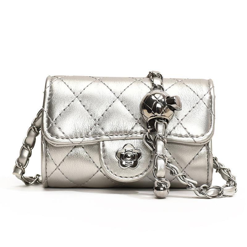 Женская мини-сумка на цепочке - Осень/Зима 2025 Корейская мода, Сумка под мышку на плечо с ромбовидной стежкой серебряный