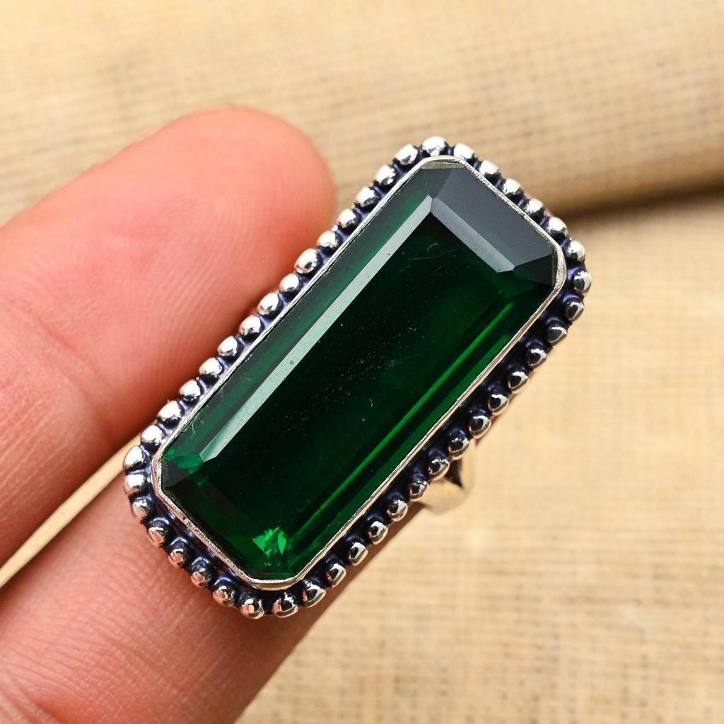Impresionante Gema de Diópsido Cromado Hecho a Mano Joyería de Plata de Ley 925 Anillo Para Mujer