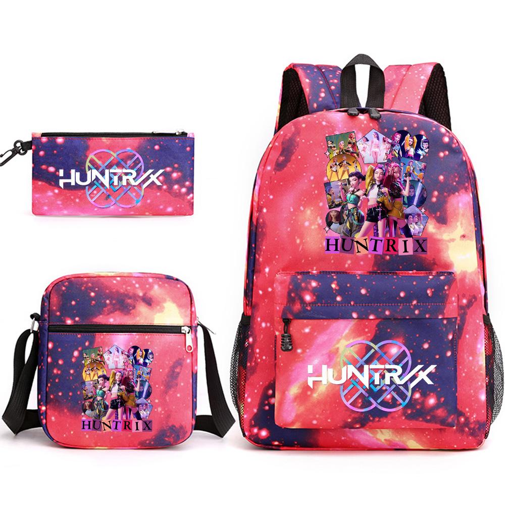 Set da 3 pezzi Anime Cartone Animato K-Pop Cacciatori di Demoni Zaino Stampato con Borsa a Tracolla Astuccio per Ragazzo Ragazza Adolescente Zaino Scolastico di Grande Capacità