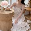 Women's 2026 Summer Cloud Cotton Camisole Nightgown with Built-in Bra, Princess Style Long Dress Lapel
