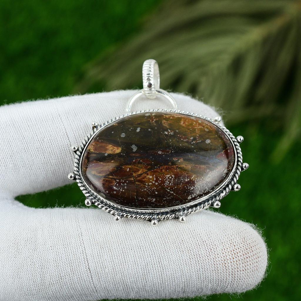 Natural Bloodstone Gemstone Pendant Green 925 Sterling Silver Indian Jewelry