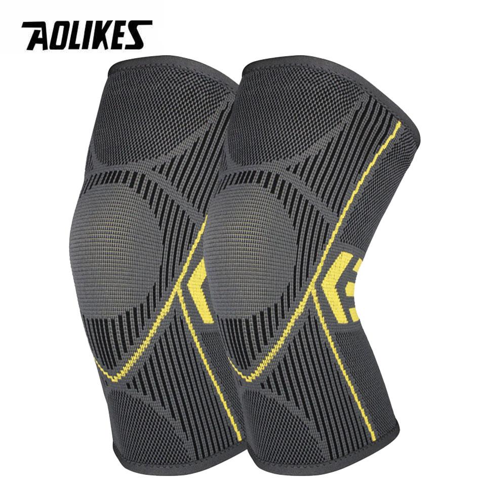 AOLIKES 1Pair Compression Knee Support Sleeve Elastic Breathable Knee Pads Brace Springs Gym Sports Protector Basketball Run
