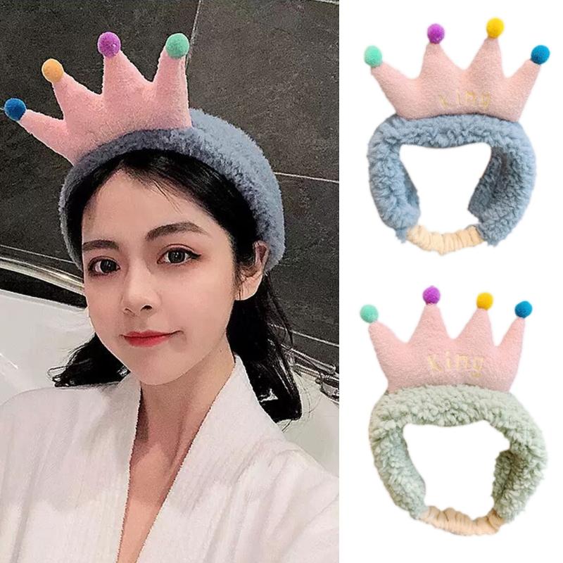Plush Colorful Crown Hairband Soft Spa Headbands Elastic Furry Turban Non-slip Headwrap for Washing Face Makeup Tool