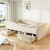 Gestoffeerd Bed Kinderbed 90*190, Multifunctioneel Bed Met Twee Lades enhekjes, Huidvriendelijke Fluweelstof, zonder Matras Beige