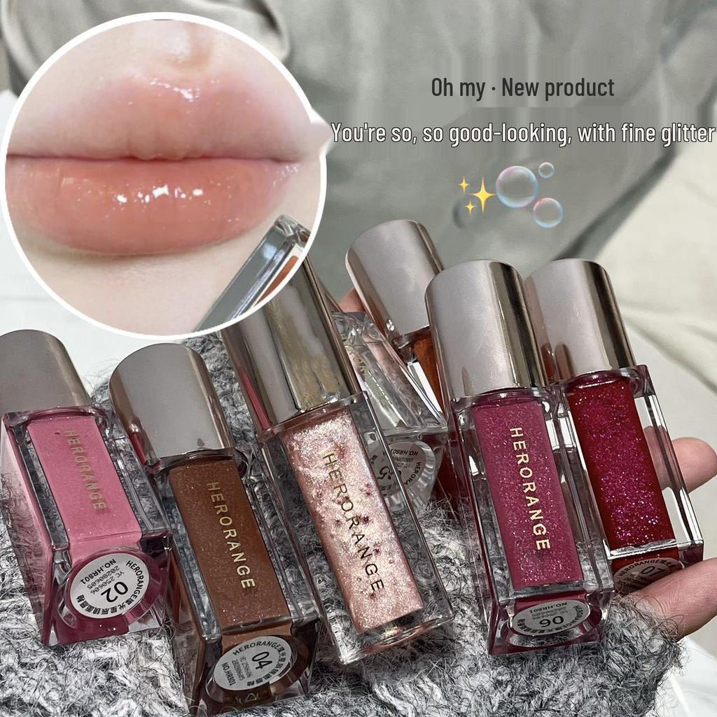 HERORANGE Shimmering Star Mirror Lip Gloss - Pearlescent, Watery, Plumping with Fine Glitter Finish.