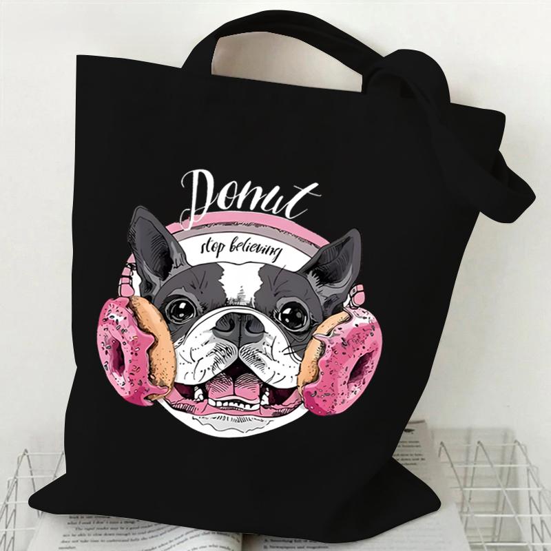 

Сумка через плечо из мультяшного холста для женщин, модная сумка для покупок с изображением животных и собак, для подростков, повседневная сумка-тоут для собак с изображением бубликов, мужская сумка-тоут для биглей
