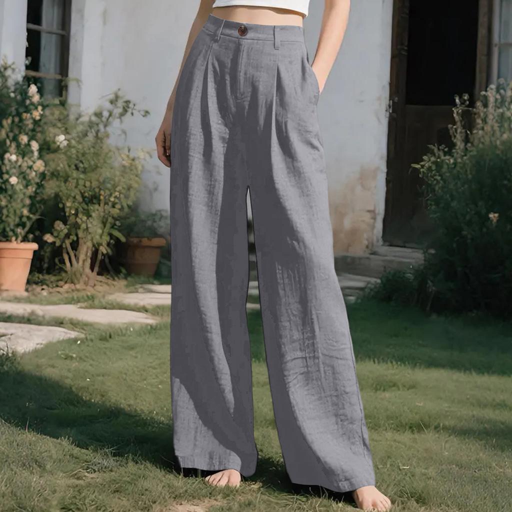 Ladies' Color Casual Fashion Breathable Loose Cotton And Linen Pants