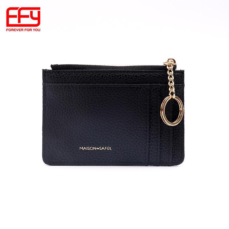 

Корейська версія. Простий поліуретановий тримач для кількох карток для жінок - високоякісний ультратонкий великої ємності, однотонний візерунок лічі чорний