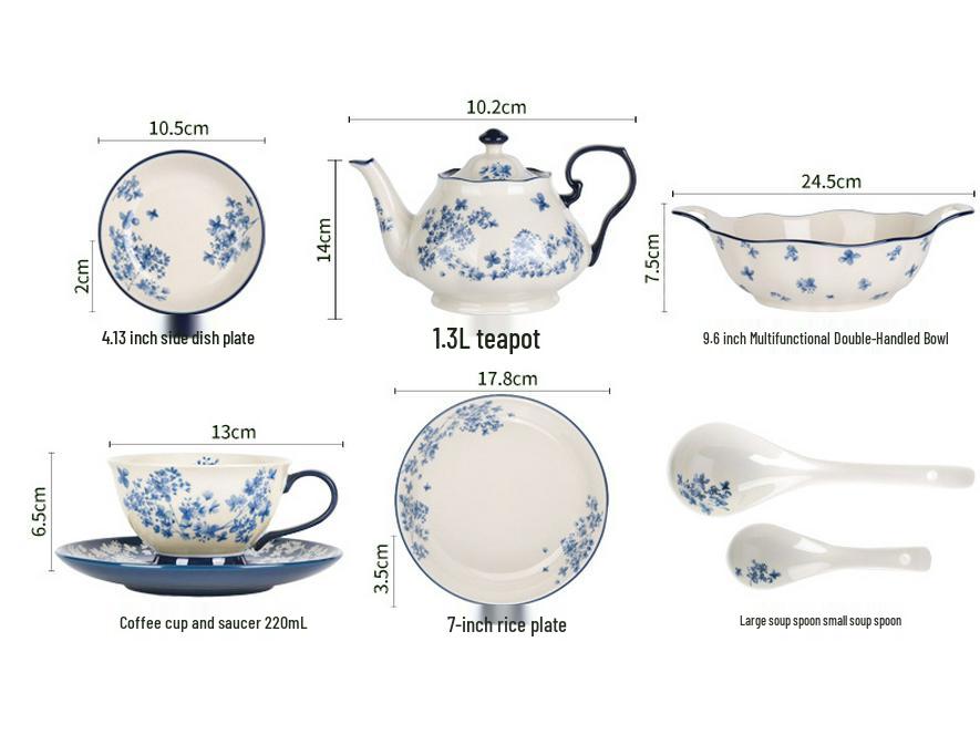 Shunxiang Jialan English Retro Ceramic Bowl & Plate Set - Underglaze Tableware for Soup & Rice.