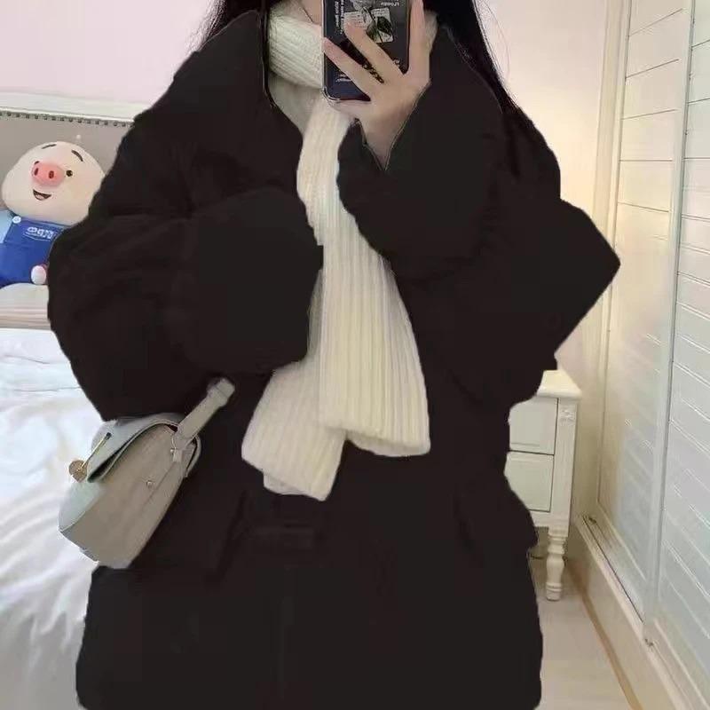Down Jacket for Women New Style Winter Horn Button Cotton Jacket for Bread Jacket for Students Cotton Jacket