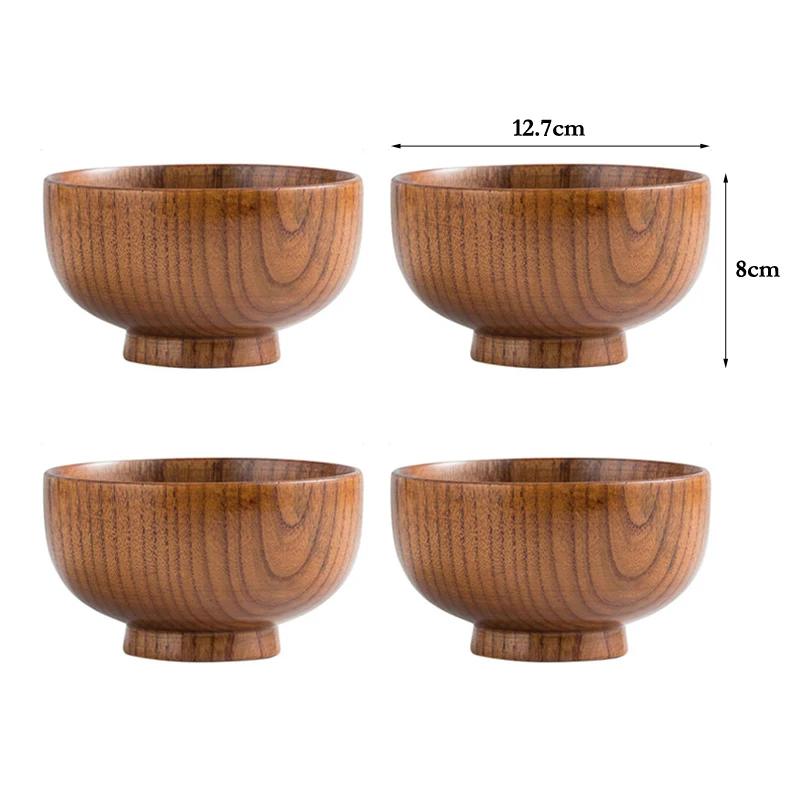 

4 шт. Деревянные миски, японская миска для рисового супа, набор из натурального дерева, миски для домашнего ресторана, столовые приборы для еды, рамен, посуда