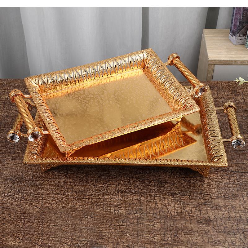 Kitchen Supplies, Hotel KTV Fruit Tray, Metal Service Gold, Rectangular Handle Decorative Nuts, Candy, Snacks