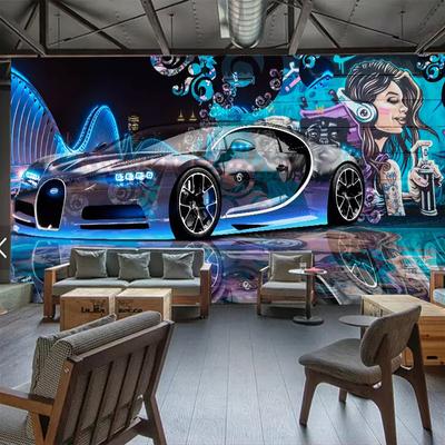 Street Graffiti Wallpaper Sports Car Creative 3D Wallpaper For Restaurant Cafe Bar Decoration Wall Painting