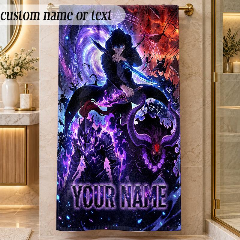 Beach TowelSolo Leveling Custom Name Text Personalized Soft Towel for Beach Pool Indoor Home Decor Gift
