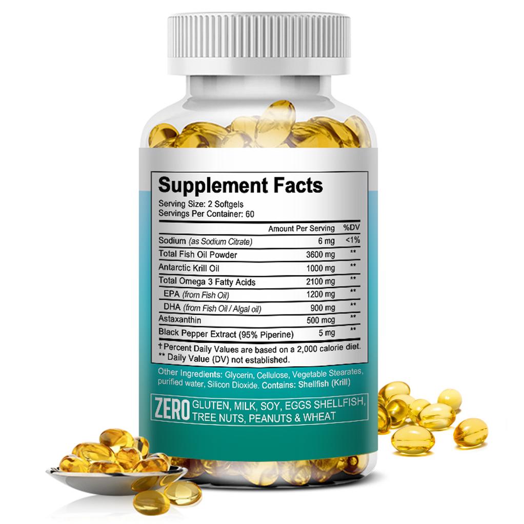 Bcuelov Triple Strength Omega-3 Fish Oil 3600 mg, 120 Capsules