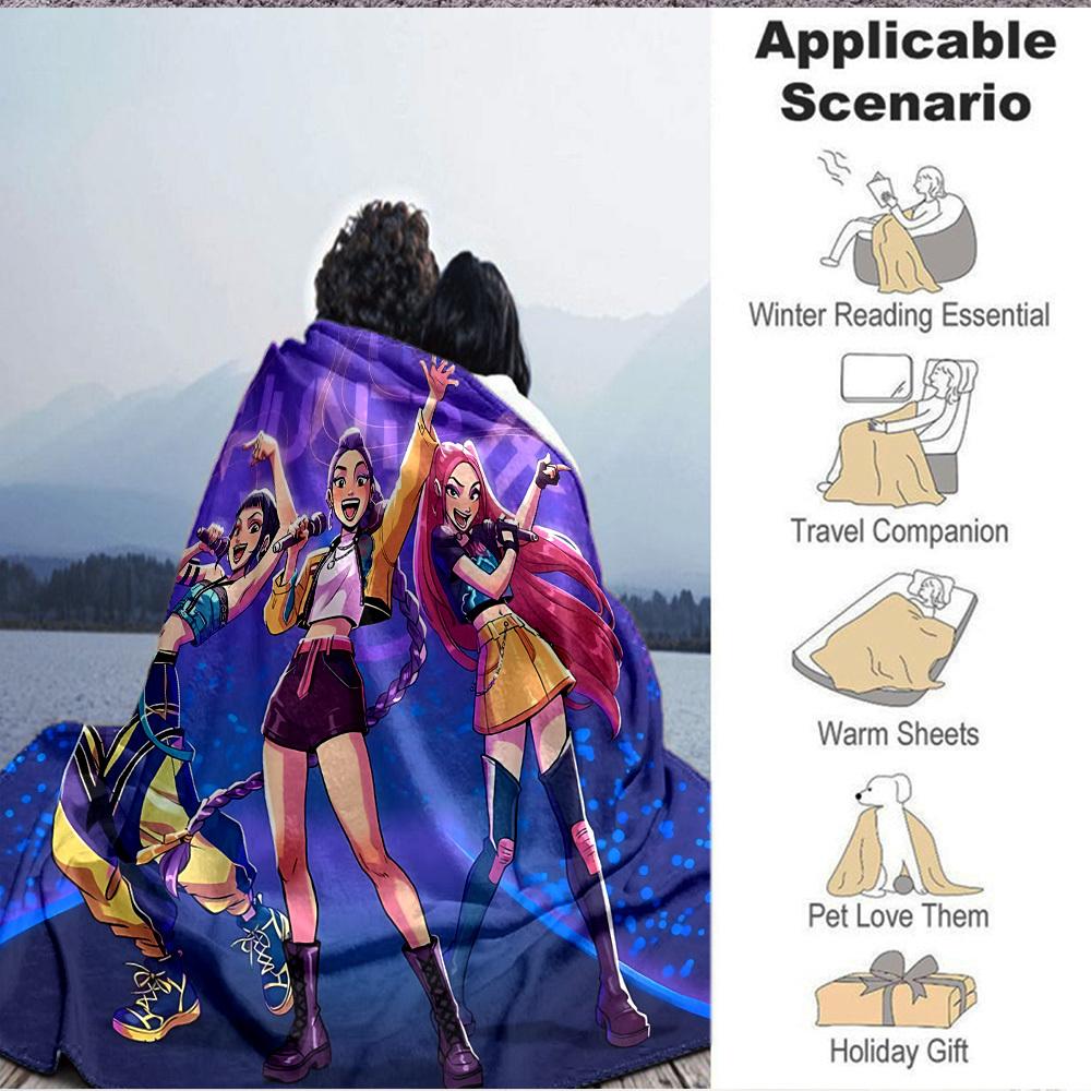 1pc KPop Demon Hunters Soft & Warm Flannel Blanket, Multi-Purpose Throw Blanket for Couch, Sofa, Office, Bed, Camping, Travel