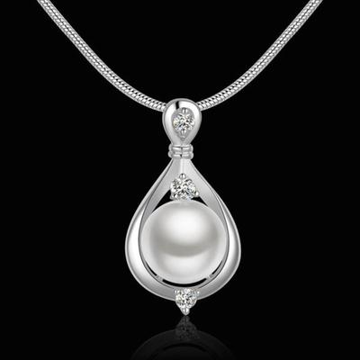Elegant Jewelry Imitation Pearl Teardrop Pendant Snake Chain Women Necklace KTJ