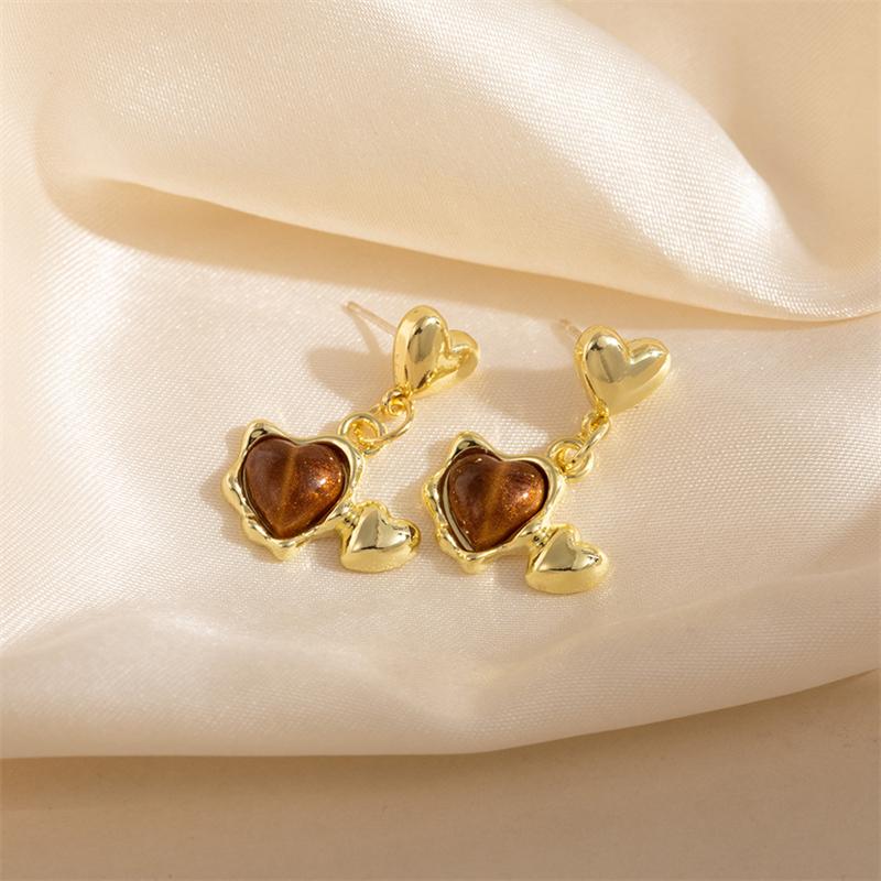 Vintage Maillard Tiger Eye Heart Earrings for Women Retro Bow Sun Angel Wings Dangle Earrings Friendship Jewelry Gifts