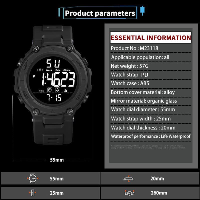 Men's Multifunctional Luminous Sports Watch - Outdoor Student Electronic Alarm Clock