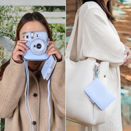 HIYQIN Instax Mini 12 Case, Fujifilm Instax Mini 12 Case with 28-Photo Album, 2-Piece Set, Instax Mini 12 Camera Case with Shoulder Strap, PU Leather