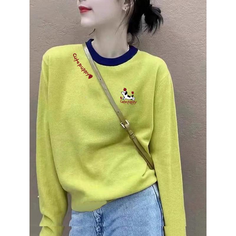 Women s Printed Long-Sleeve T-Shirt: Color-Contrast, Round Neck, Loose, Slimming Chic Base Layer for Autumn/Winter Medium