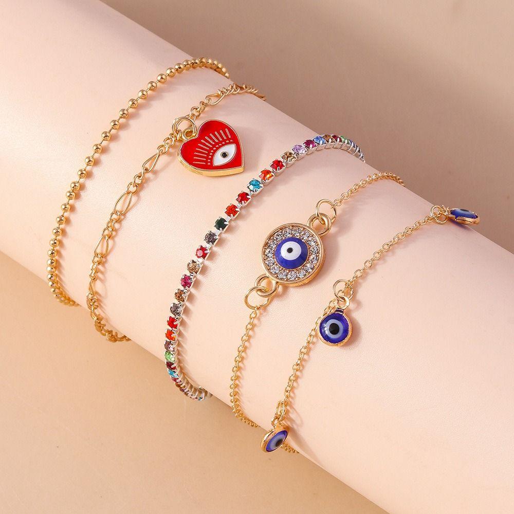 Vintage Demon's Eye Bracelet Silver Resin Bead Handchain Crystal Bracelet Set  Decoration