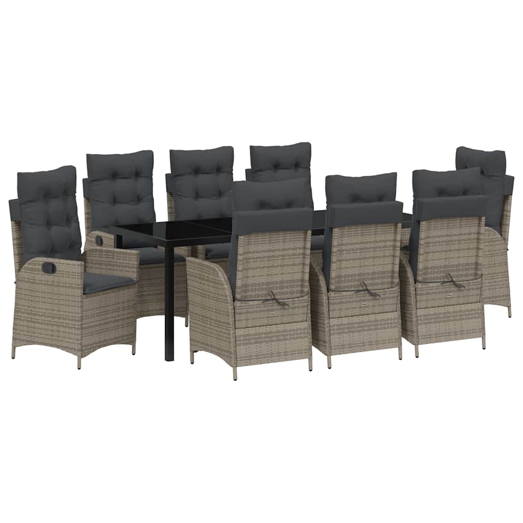 Garden Dining Set with Cushions 9 pcs Grey Poly Rattan