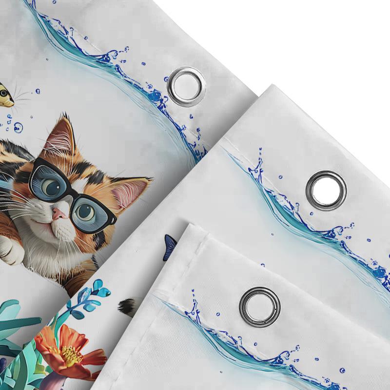 Cute Cat Shower Curtain For Bathroom Decor - Funny Animal Design Waterproof For Home Use Easy To Clean And Maintain Easy-Clean