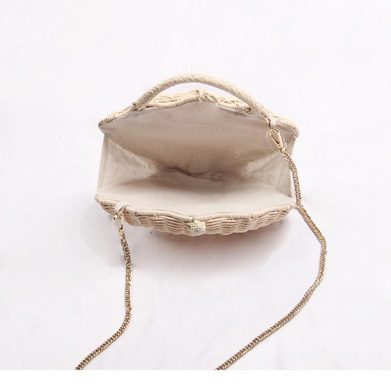Shell Shaped Chain Small Messenger Bag Rattan Woven Ins Beach Vacation Mobile Phone Fashionable Crossbody Bag Beach Straw Bag