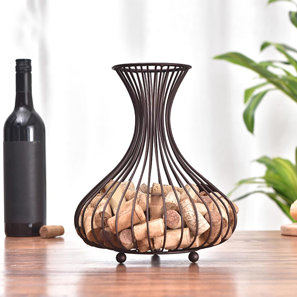 Wine Bottle Barrel Cork Stopper Storage Basket Holder Iron Cork Collector Container