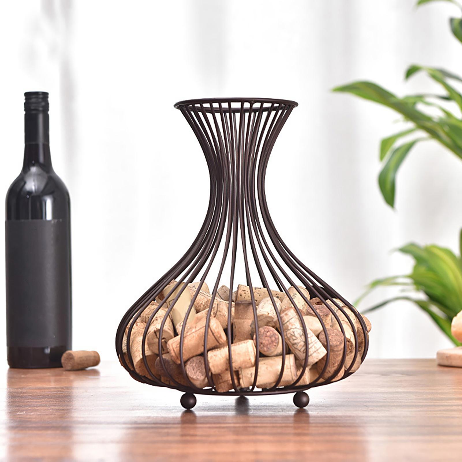 

Wine Bottle Barrel Cork Stopper Storage Basket Holder Iron Cork Collector Container