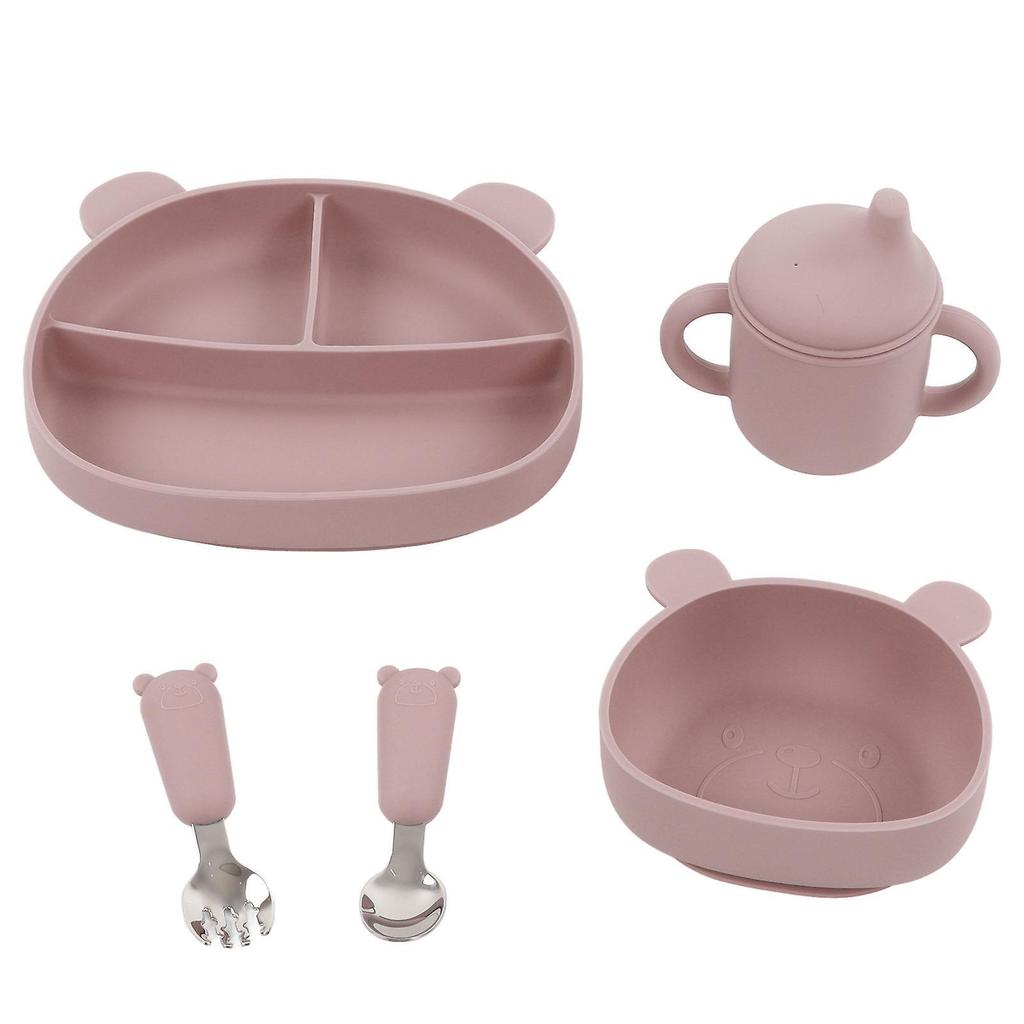 5pcs Baby Feeding Kit Food Grade Silicone Bear Design Plate Bowl Drinking Cup Spoon Fork Infant Feeding Kit